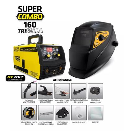 Imagem de Maquina Solda Inversora Mig Super Tork 160a Sem Gás 3 Em 1 Tig Eletrodo