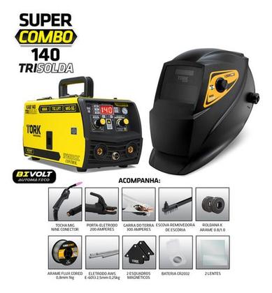 Imagem de Maquina Solda Mig 140a S/gás 3em1 Tig Eletrodo Mascara Bivol - Amarelo/Preto - 127/220V