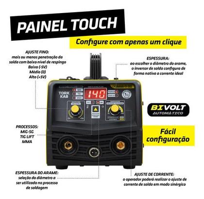 Imagem de Maquina Solda Mig 140a S/gás 3em1 Tig Eletrodo Mascara Bivol - Amarelo/Preto - 127/220V