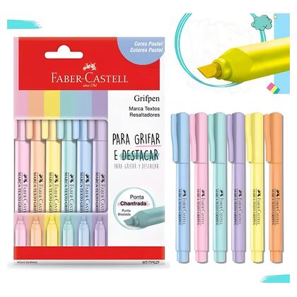 Imagem de Marca Texto Grifpen Ponta Chanfrada Faber-castell Pastel C/6 Cores