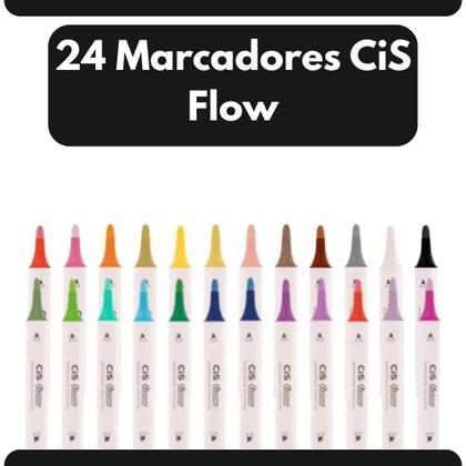 Imagem de Marcador Acrílico CiS Flow Ponta Dupla 24 Cores Canetinha Ponta Dupla Tecido Cerâmica Papel Plástico