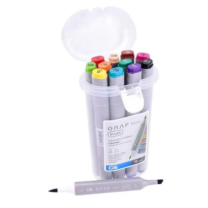 Imagem de Marcador Artístico Caneta 2 Pontas Graf Duo C/ 12 Cores - CIS  Pintar  Colorir  Cores Vibrantes