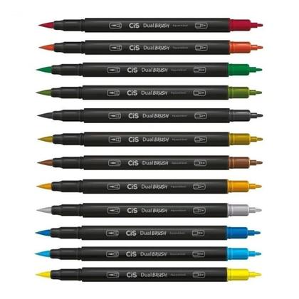 Imagem de Marcador Artístico Cis Dual Brush Aquarelável 12 Cores