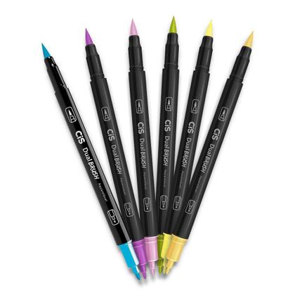 Imagem de Marcador Artístico Dual Brush Pen 2 Pontas Neon Aquarelável 6 Cores - CIS