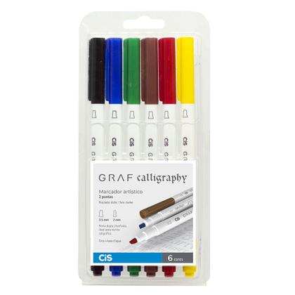 Imagem de Marcador Artístico Graf Calligraphy Duas Pontas CiS 6 Cores