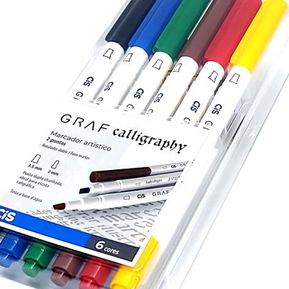 Imagem de Marcador Artístico Graf Calligraphy Duas Pontas CiS 6 Cores
