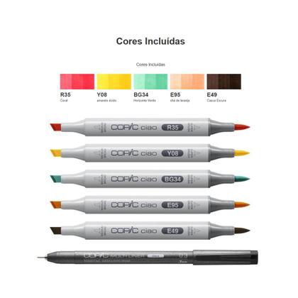 Imagem de Marcador Copic Ciao Ponta Dupla Monica 5 Cores +1 Multiliner
