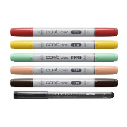 Imagem de Marcador Copic Ciao Ponta Dupla Monica 5 Cores +1 Multiliner