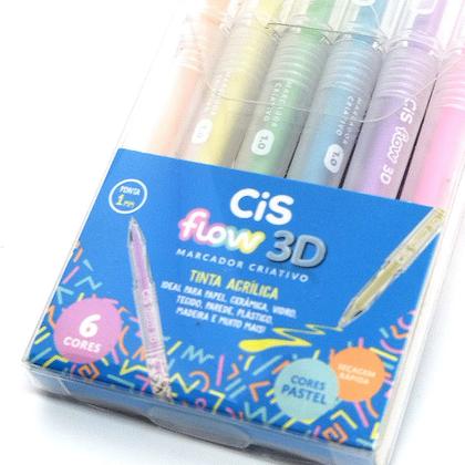 Imagem de Marcador Criativo CiS Flow 3D 1.0mm - 6 Cores PASTEL