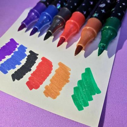 Imagem de Marcador metálico 24 Cores 12 canetas de glitter de ponta dupla kit canetinhas coloridas Brilhante