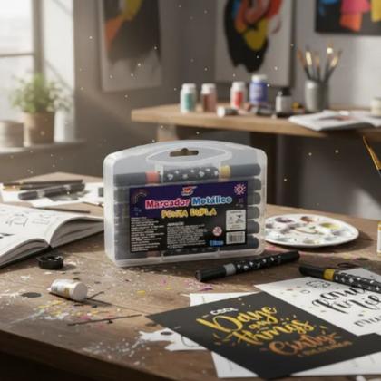 Imagem de Marcador metálico 24 Cores 12 canetas de glitter de ponta dupla kit canetinhas coloridas Brilhante