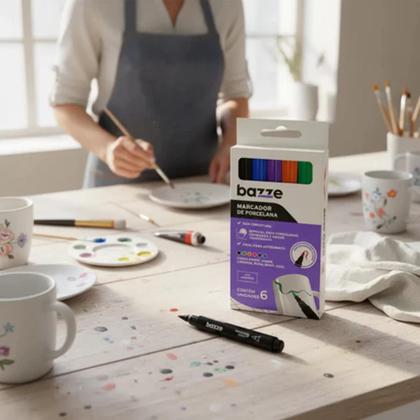 Imagem de Marcador Para Porcelana Bazze Tris Kit 7 Canetas Artesanato Decoração