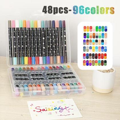Imagem de Marcadores 48 Canetas Com Glitter Ponta Dupla 96 Cores
