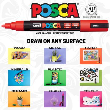 Imagem de Marcadores de pintura Posca 5M Medium com pontas reversíveis, conjunto de 8 peças