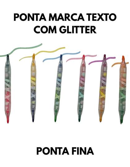 Imagem de Marcadores Duplo Com Glitter Duas Ponta Marca Texto Infantil