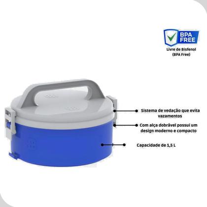 Imagem de Marmita 1,5l Tampa e Trava Microondas Alça Sem Divisória Soprano