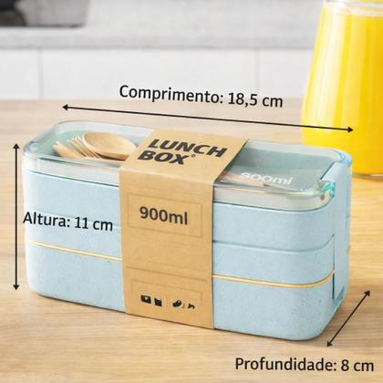 Imagem de Marmita 900ml 3 Compartimentos Com Talheres Hermética -