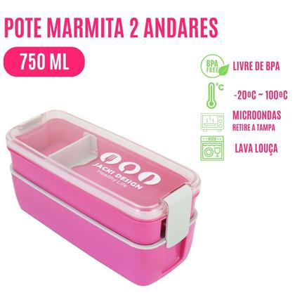 Imagem de Marmita C/ Trava Pote C/ 2 Andares Freezer Microondas Plástico Fitness P/ Trabalho Escola Faculdade Passeio Portátil