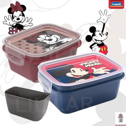 Imagem de Marmita com Trava Hermética Pote Divisória Extra - Mickey Minnie