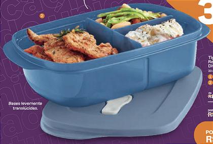 Imagem de Marmita cristalwave  1 litro retangular com divisórias  azul mineral da tupperware
