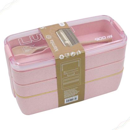 Imagem de Marmita Ecologica Etilo Japonesa (Bento) Com 3 Compartimentos e Talheres 900ml - Refeição, Treino