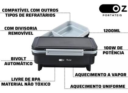 Imagem de Marmita Elétrica Portátil Aquecedor De Alimentos A Vapor Bivolt 100W 1200ml