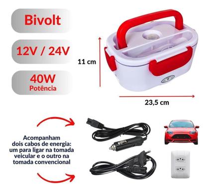Marmita Eletrica Termica 12V/Bivolt Preto - Lancheira Marmiteira Imagem de Marmita Eletrica Termica 12V/Bivolt Preto