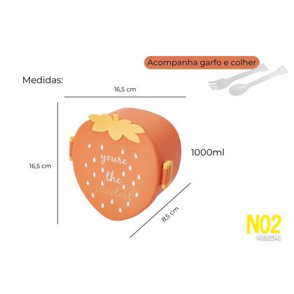 Imagem de Marmita Infantil Lancheira Formato Morango Talheres Praticidade Versatilidade Material Resistente Compacto