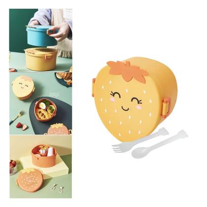 Imagem de Marmita Infantil Lancheira Formato Morango Talheres Praticidade Versatilidade Material Resistente Compacto