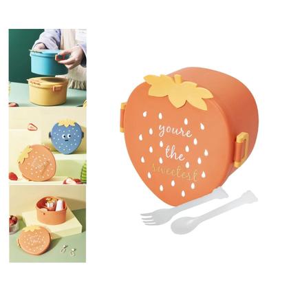 Imagem de Marmita Infantil Lancheira Formato Morango Talheres Praticidade Versatilidade Material Resistente Compacto