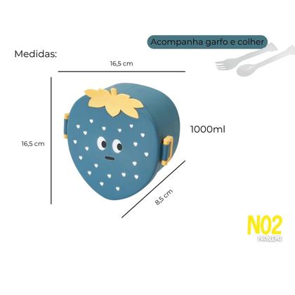 Imagem de Marmita Infantil Lancheira Formato Morango Talheres Praticidade Versatilidade Material Resistente Compacto