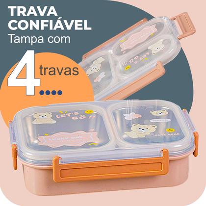 Imagem de Marmita Lancheira Escolar Infantil De Aço Inox Com 3 Divisórias Internas 880ml Top