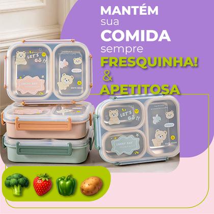 Imagem de Marmita Lancheira Escolar Infantil De Aço Inox Com 3 Divisórias Internas 880ml Top