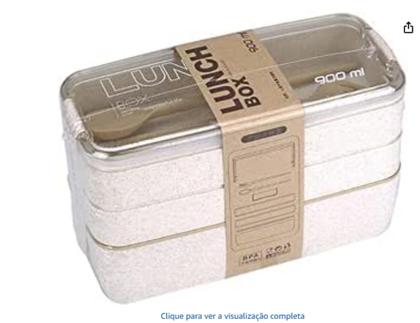 Imagem de Marmita/Lancheira Japonesa (Bento) Com 3 Compartimentos e Talheres 900ml (Bege)