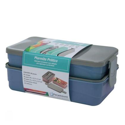 Imagem de Marmita Prática Com Divisórias E 2 Andares - Kit Com Talher - Paramount