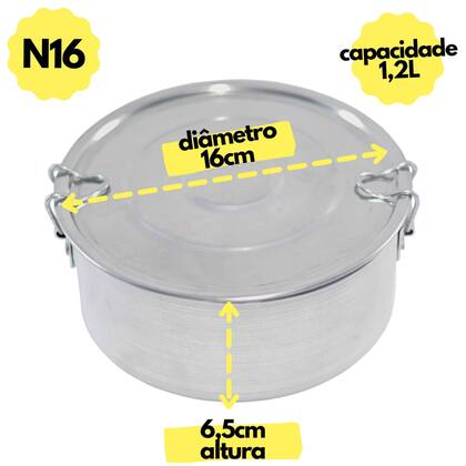 Imagem de Marmita Redonda Em Aluminio Reforçado Nº 16 - 1,3 Litros - Mania de Alumínio