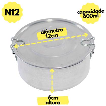 Imagem de Marmita Redonda Pequena Com Trava E Tampa Em Aluminio Reforçado Nº 12