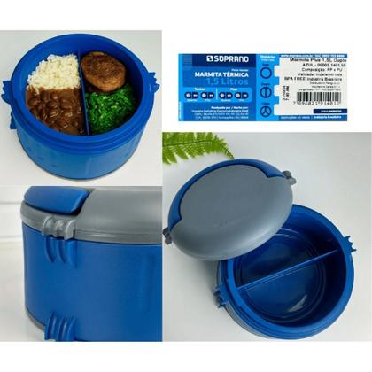Imagem de Marmita Termica Plus 1,5L Dupla C/ Alça Azul Soprano