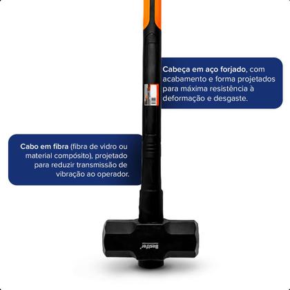 Imagem de Marreta 5Kg Oitavada Aço Forjado Cabo Fibra Longo Profissional Demolição Construção Bestfer BFH3451