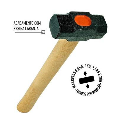 Imagem de Marreta Cabo De Madeira Lixado Encerado Cunha Pressão 1500g