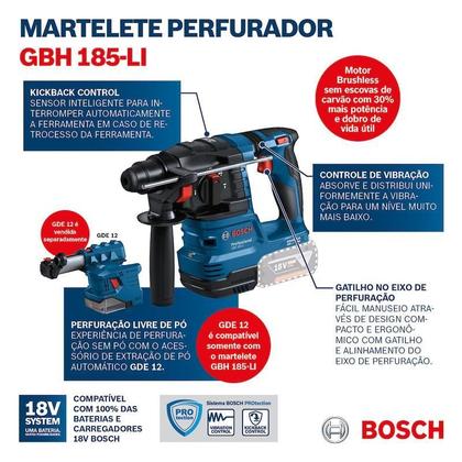 Imagem de Martelete Bosch Demolid Gbh185-Li 18V Brush Sem Bateria