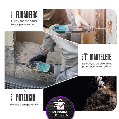 Imagem de Martelete Furadeira Impacto 1200W 12 Peças Maleta - Nakasaki