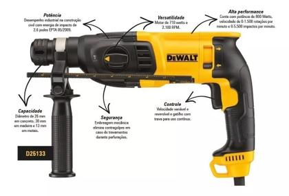 Imagem de Martelete Furadeira Impacto Dewalt D25133k Maleta Kit Broca Completo