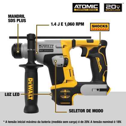 Imagem de Martelete Perfurador 20V MAX* ATOMIC SDS 5/8” - 2 Baterias 2Ah, Carregador e Design Compacto - Ref. DCH172B-B3