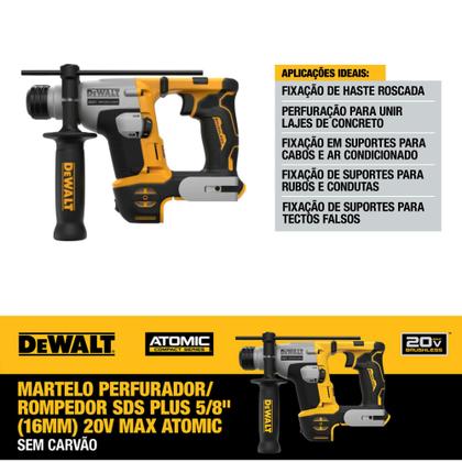 Imagem de Martelete Perfurador 20V MAX* ATOMIC SDS 5/8” - 2 Baterias 5Ah, Carregador e Design Compacto - Ref. DCH172B-B3