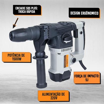 Imagem de Martelete Perfurador Rompedor 1500w 4100im 5j 220V Com Maleta Pró Euro