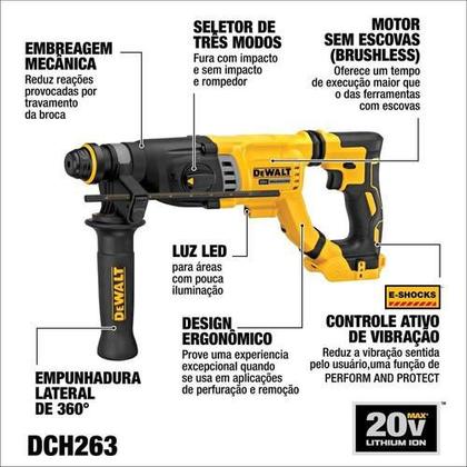 Imagem de Martelete Perfurador Rompedor Dewalt 2 Baterias 20v 3ah DCH263 Bivolt 