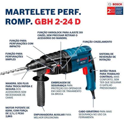 Imagem de Martelete Perfurador Rompedor Gbh 2-24 D 820W 127V - Bosch