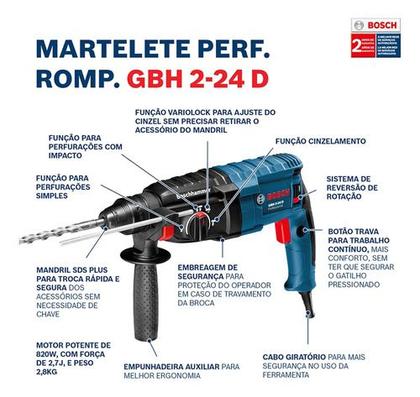 Imagem de Martelete Perfurador Rompedor Profissional 220v 820w - Bosch