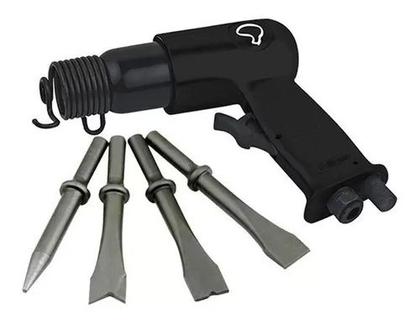 Imagem de Martelete Profissional Pneumático Rebarbador 150mm Com Kit De Ponteiras Cor Preto  Potente Brasil